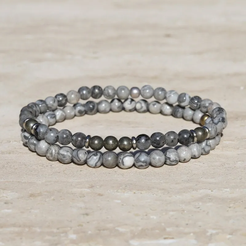 "Protection & Grounding" Jasper and Larvikite Mens Bracelet Set