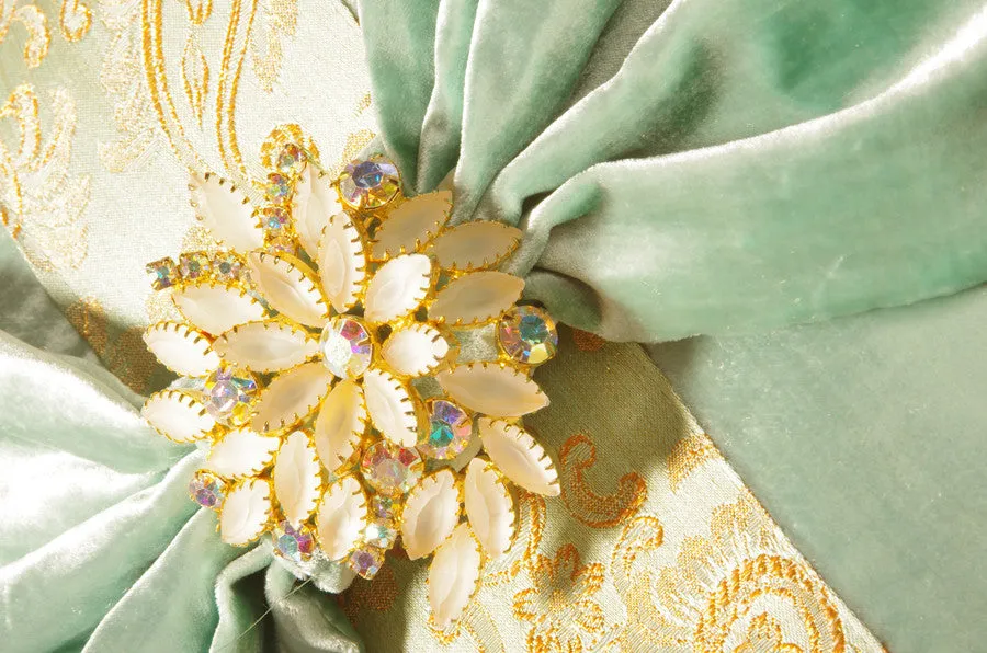 "The Bella" Textile Art Pillow with Vintage Juliana Brooch
