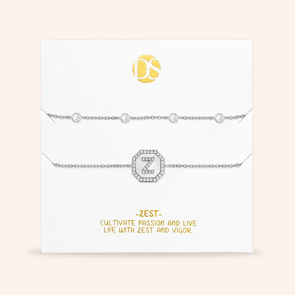 "Twin Token" Set of Two Initial Plate & Station Pull-tie Bracelets