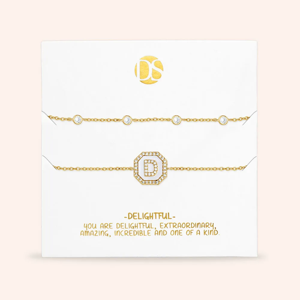 "Twin Token" Set of Two Initial Plate & Station Pull-tie Bracelets