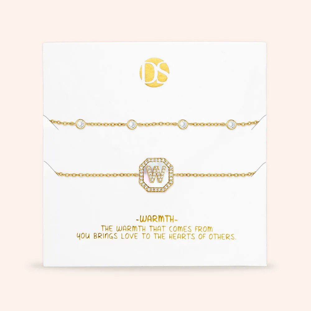 "Twin Token" Set of Two Initial Plate & Station Pull-tie Bracelets