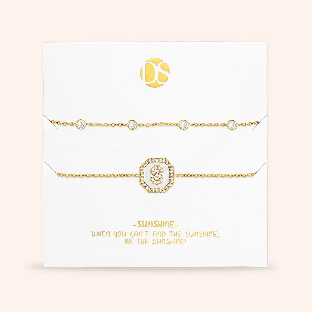 "Twin Token" Set of Two Initial Plate & Station Pull-tie Bracelets