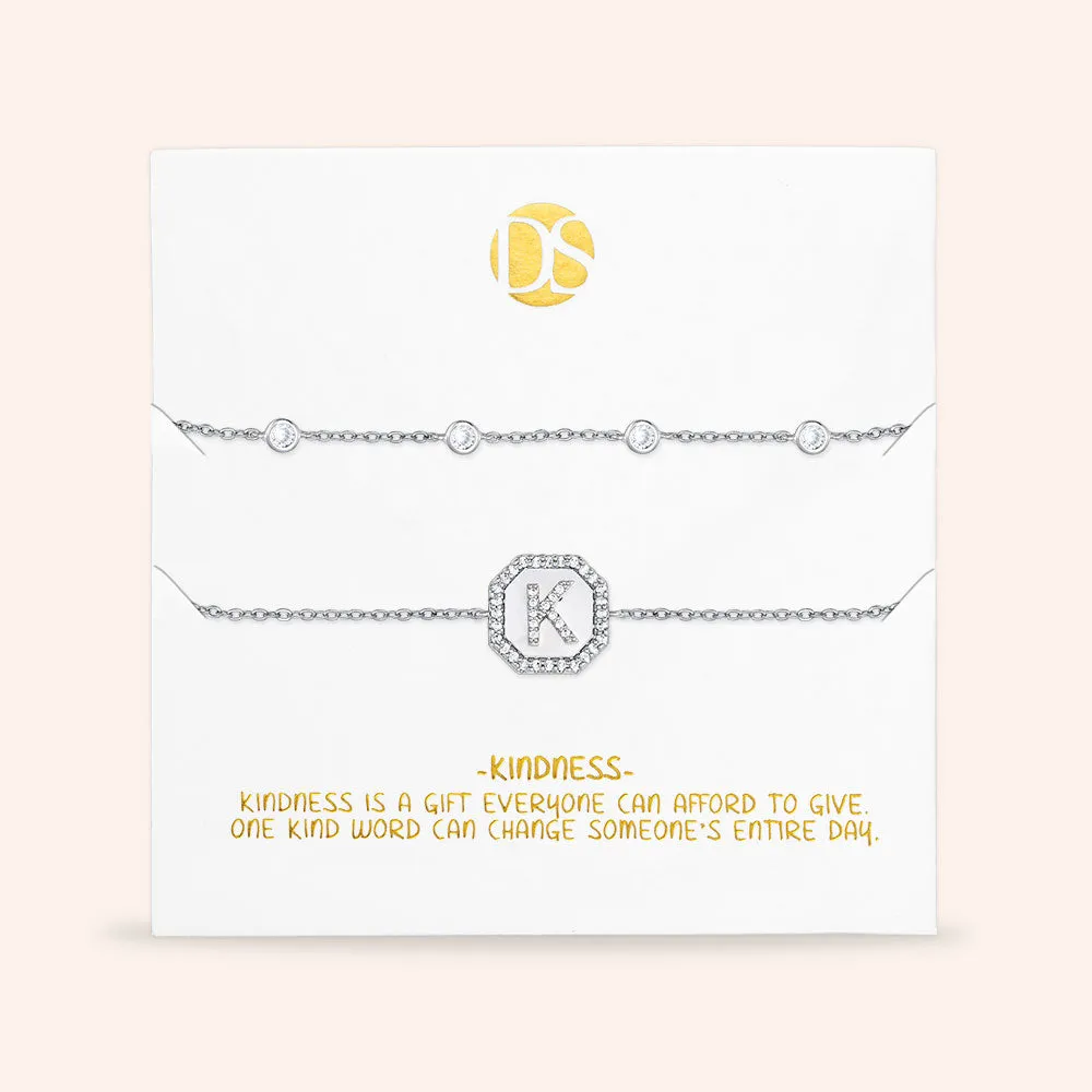 "Twin Token" Set of Two Initial Plate & Station Pull-tie Bracelets