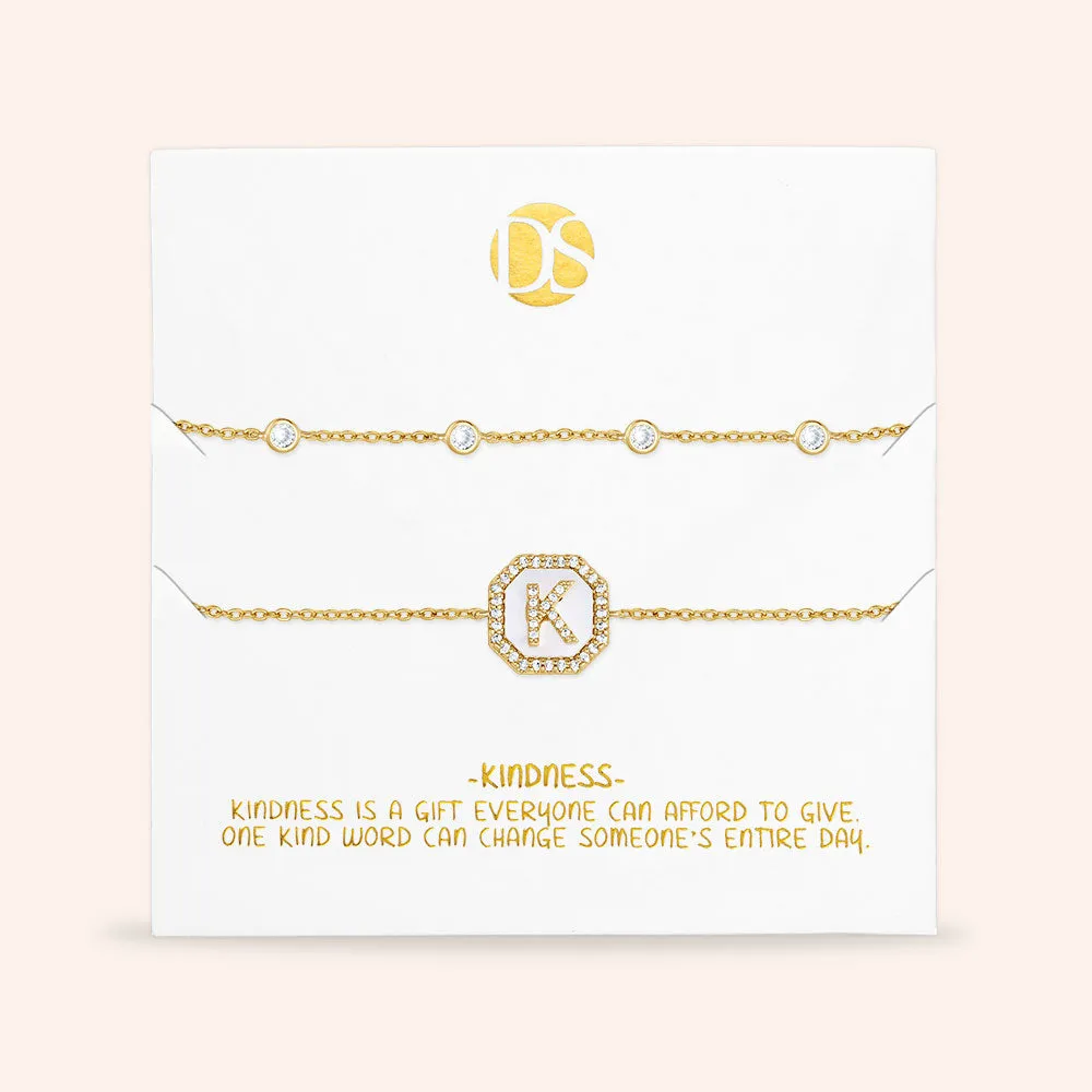 "Twin Token" Set of Two Initial Plate & Station Pull-tie Bracelets