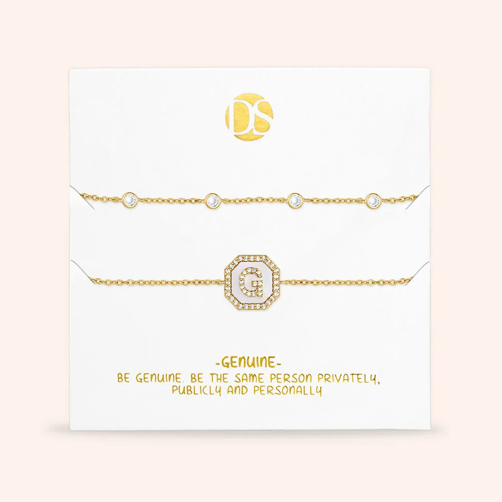 "Twin Token" Set of Two Initial Plate & Station Pull-tie Bracelets