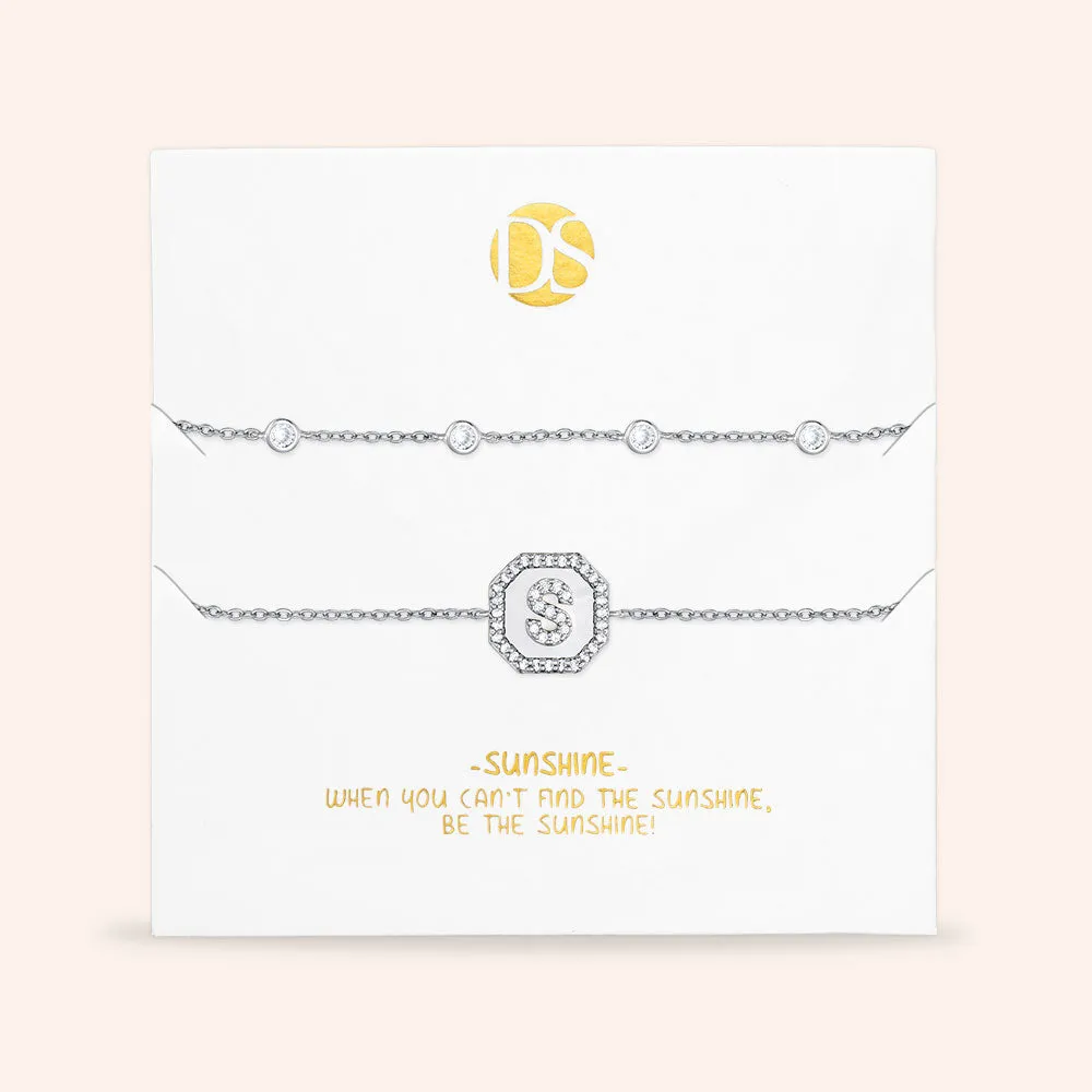 "Twin Token" Set of Two Initial Plate & Station Pull-tie Bracelets