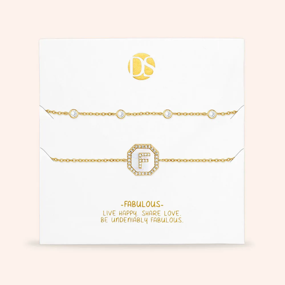 "Twin Token" Set of Two Initial Plate & Station Pull-tie Bracelets