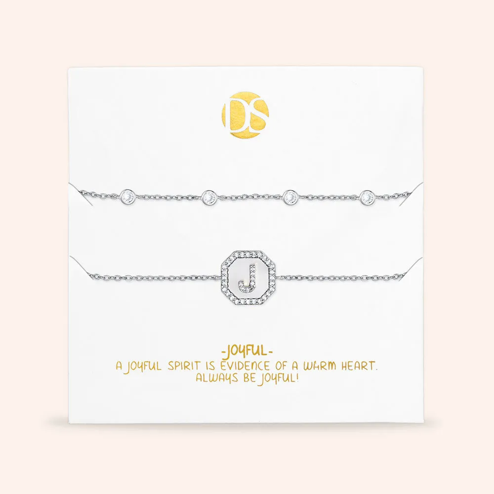 "Twin Token" Set of Two Initial Plate & Station Pull-tie Bracelets