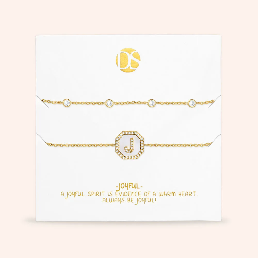 "Twin Token" Set of Two Initial Plate & Station Pull-tie Bracelets