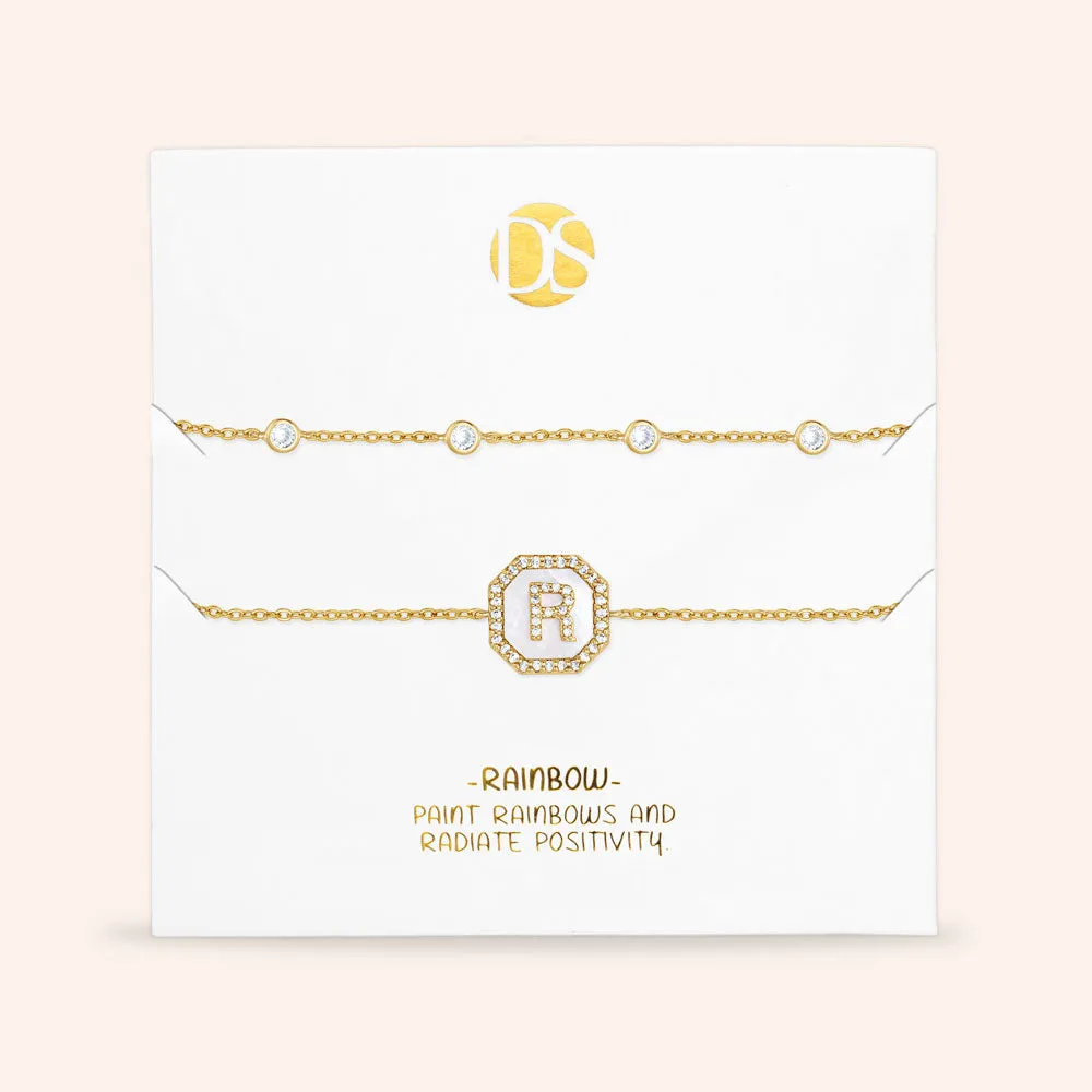 "Twin Token" Set of Two Initial Plate & Station Pull-tie Bracelets