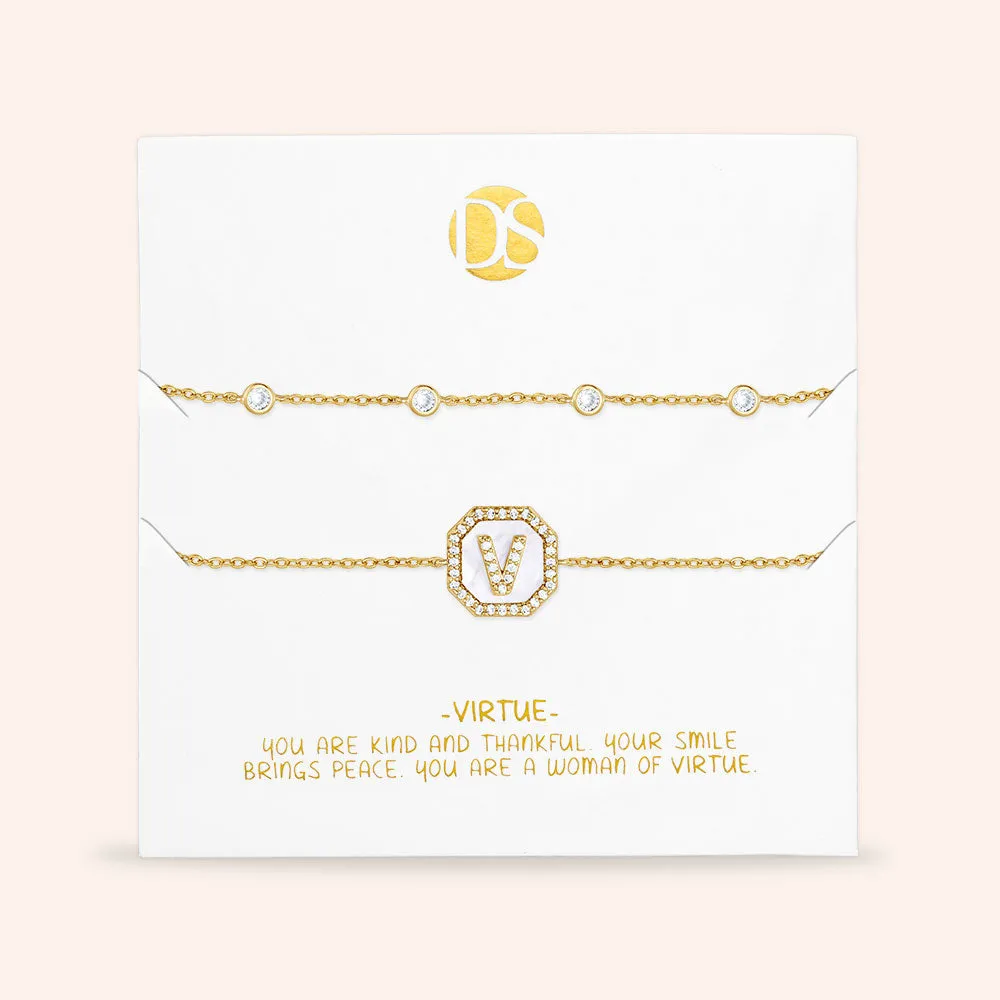 "Twin Token" Set of Two Initial Plate & Station Pull-tie Bracelets