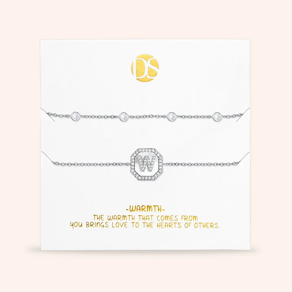 "Twin Token" Set of Two Initial Plate & Station Pull-tie Bracelets