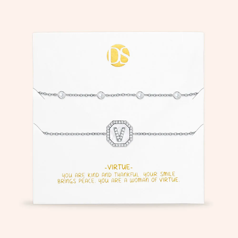 "Twin Token" Set of Two Initial Plate & Station Pull-tie Bracelets