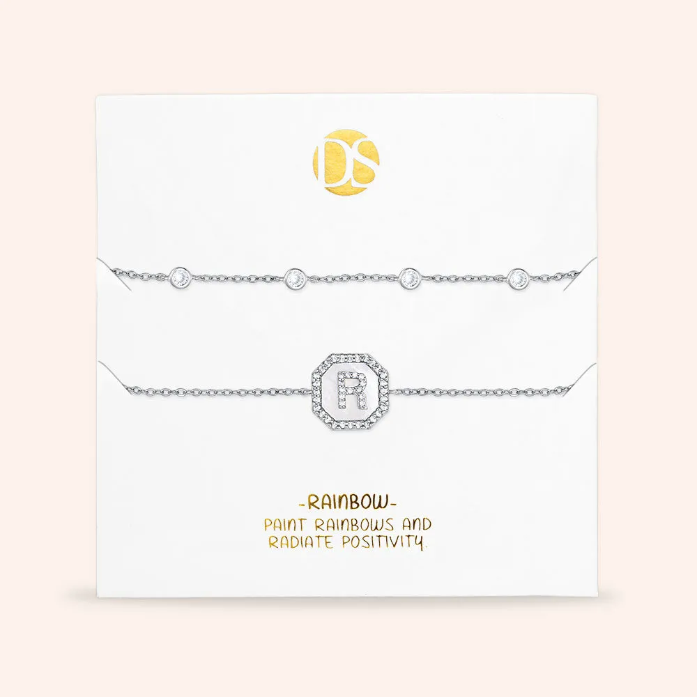 "Twin Token" Set of Two Initial Plate & Station Pull-tie Bracelets