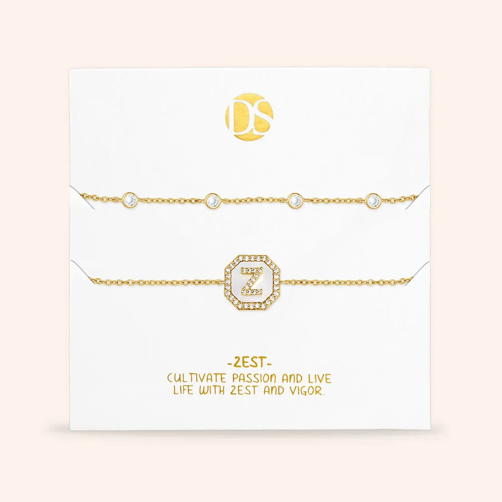 "Twin Token" Set of Two Initial Plate & Station Pull-tie Bracelets