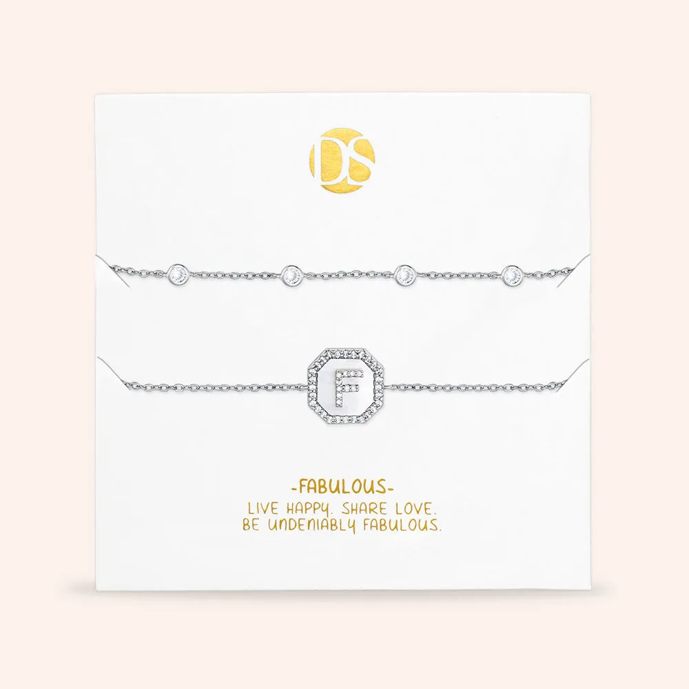 "Twin Token" Set of Two Initial Plate & Station Pull-tie Bracelets