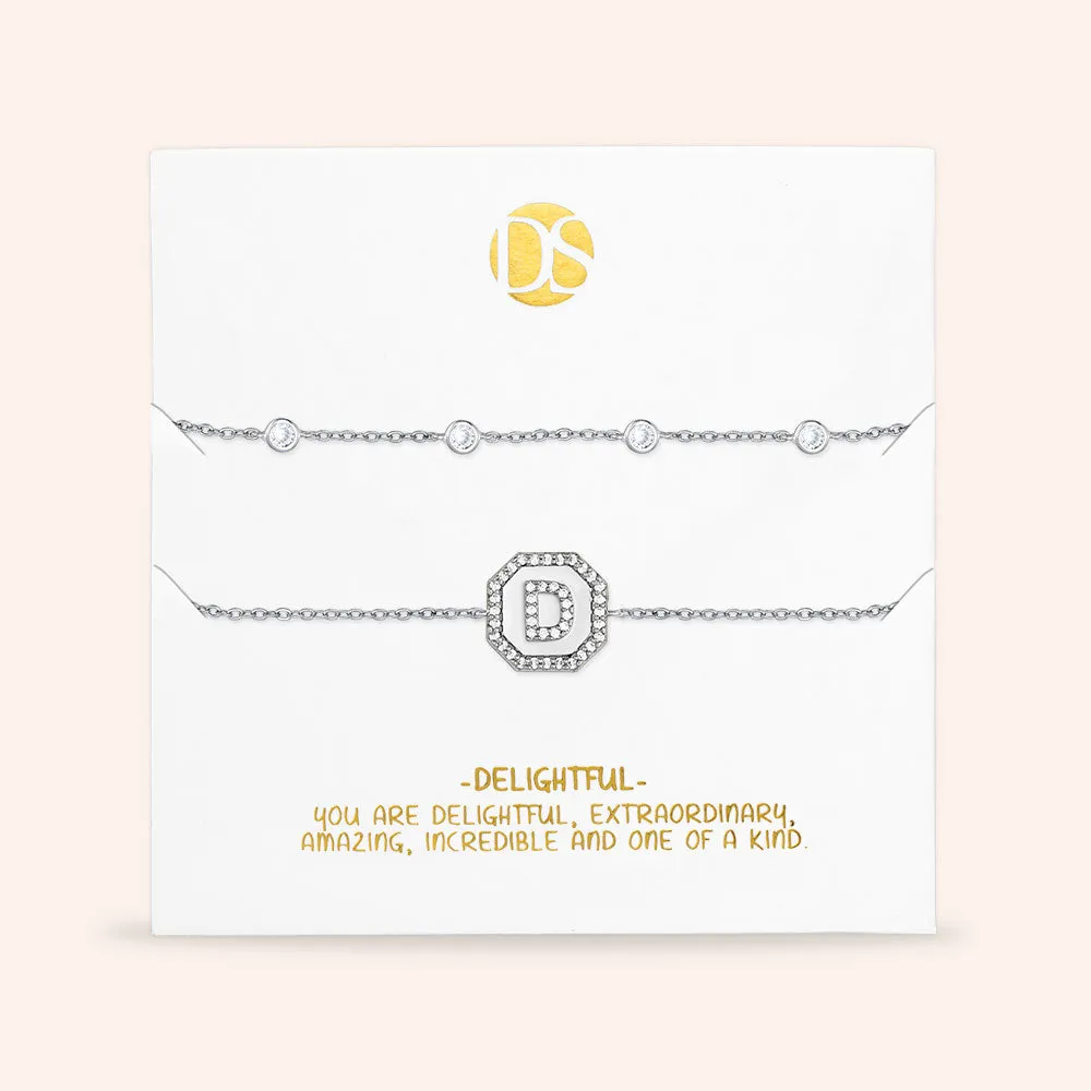 "Twin Token" Set of Two Initial Plate & Station Pull-tie Bracelets