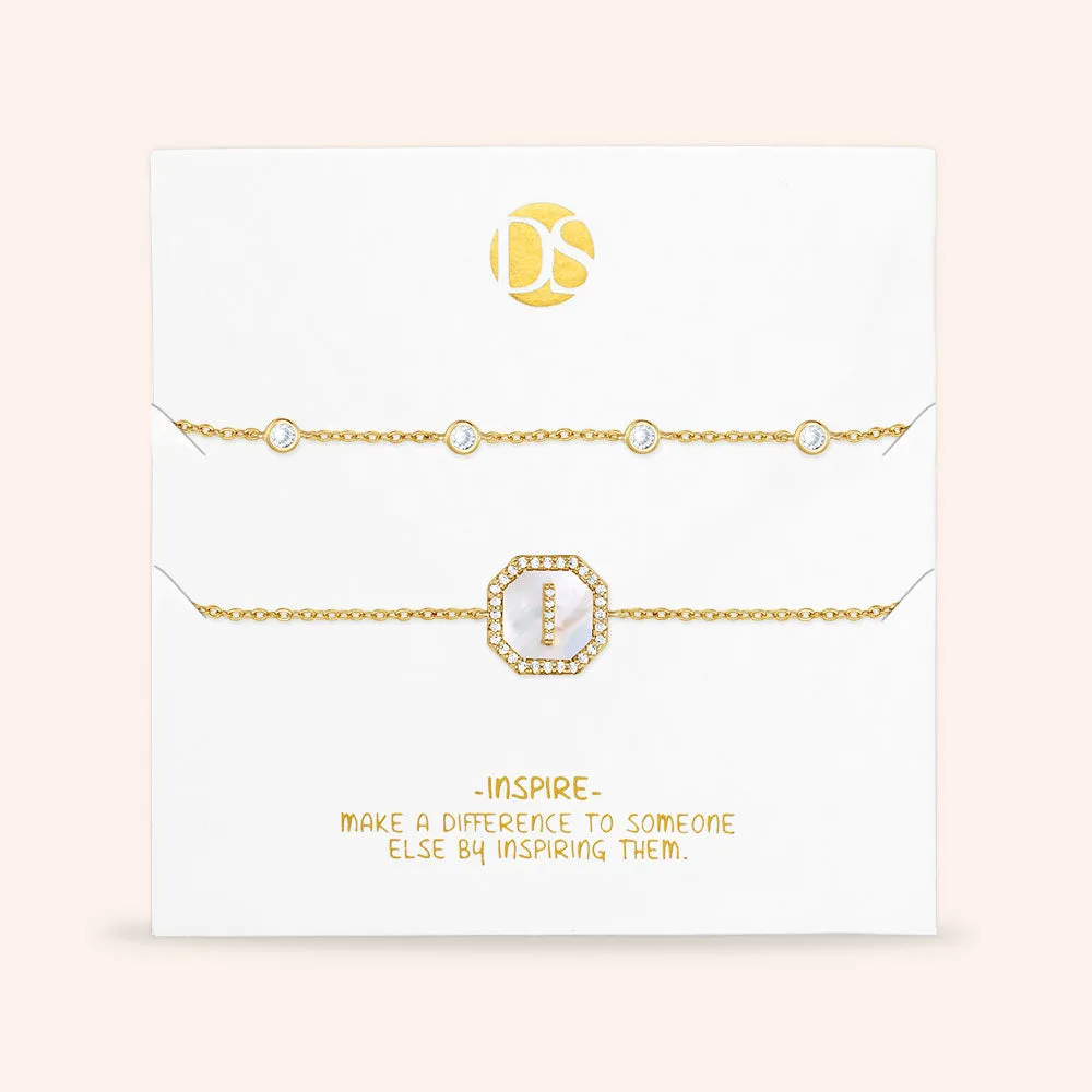"Twin Token" Set of Two Initial Plate & Station Pull-tie Bracelets