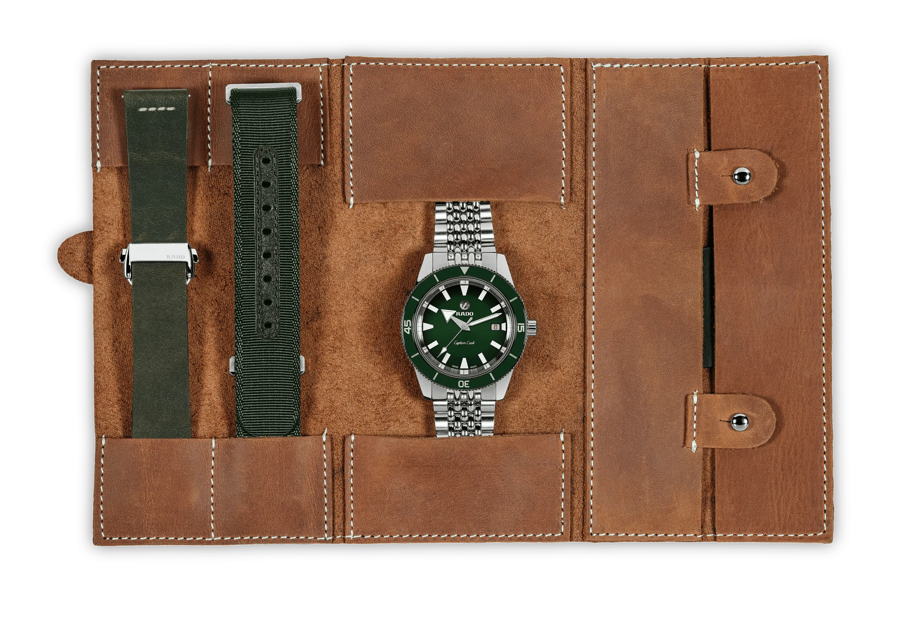 RADO Captain Cook Automatic 42mm Green Dial Travel Set Men's Watch R32505318