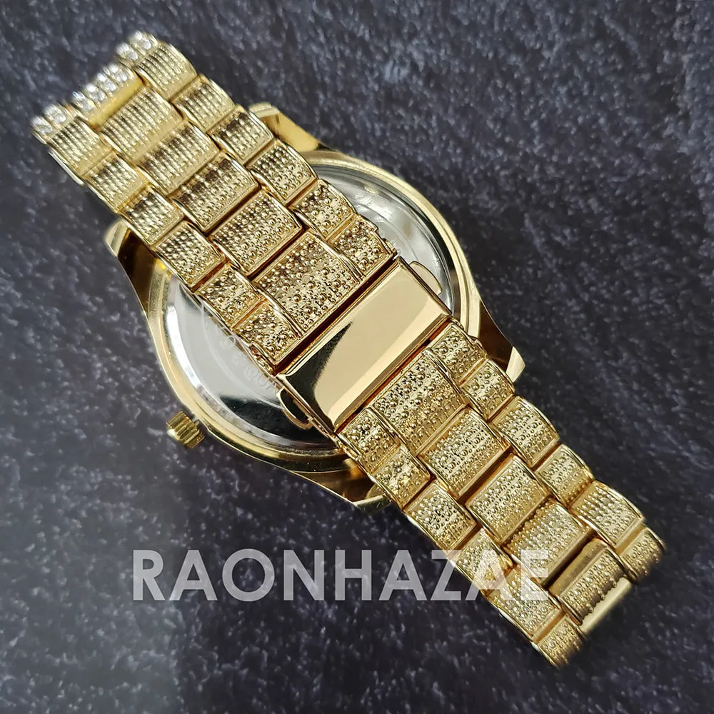 Raonhazae Hip Hop Iced Lab Diamond 14K De La Soul Gold Plated Black Face Watch with Stones