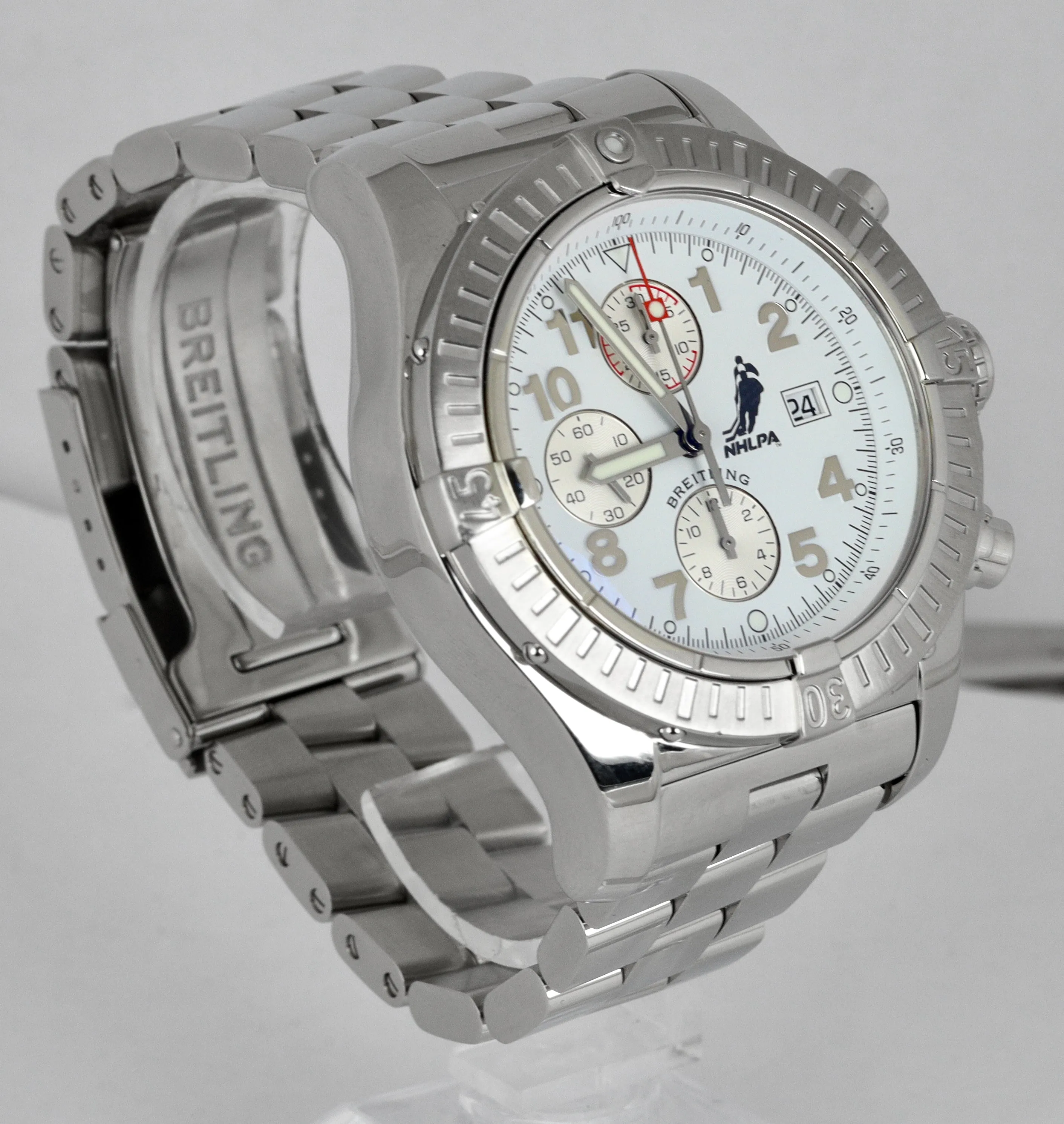 RARE Breitling Super Avenger NHLPA Edition Chrono White Steel A13370 48mm Watch