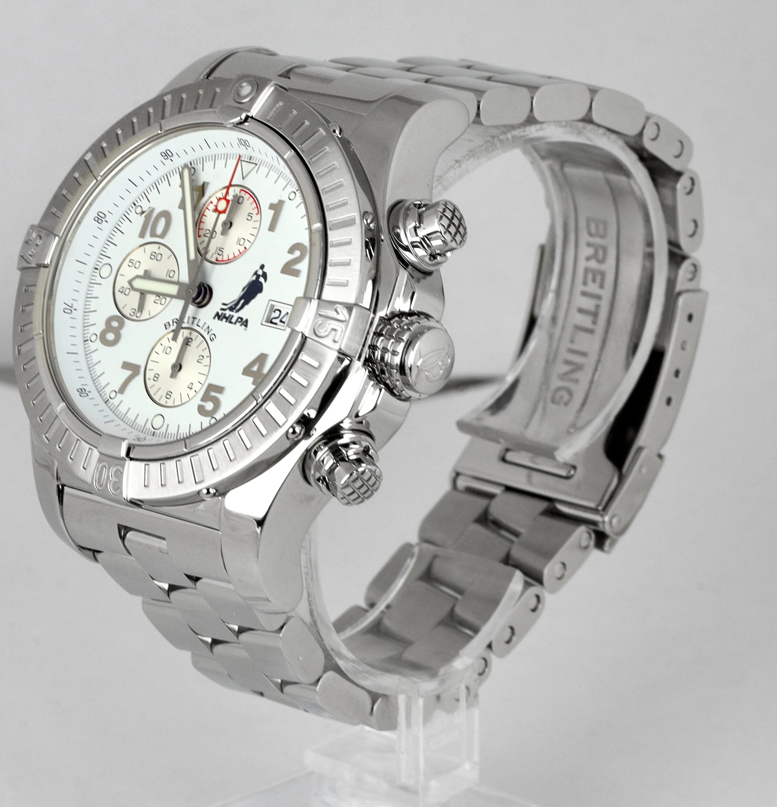 RARE Breitling Super Avenger NHLPA Edition Chrono White Steel A13370 48mm Watch