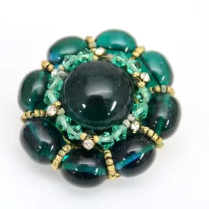 Rare Vintage Green Cabochon Round Brooch 1940s Large 2" Old Hollywood Statement