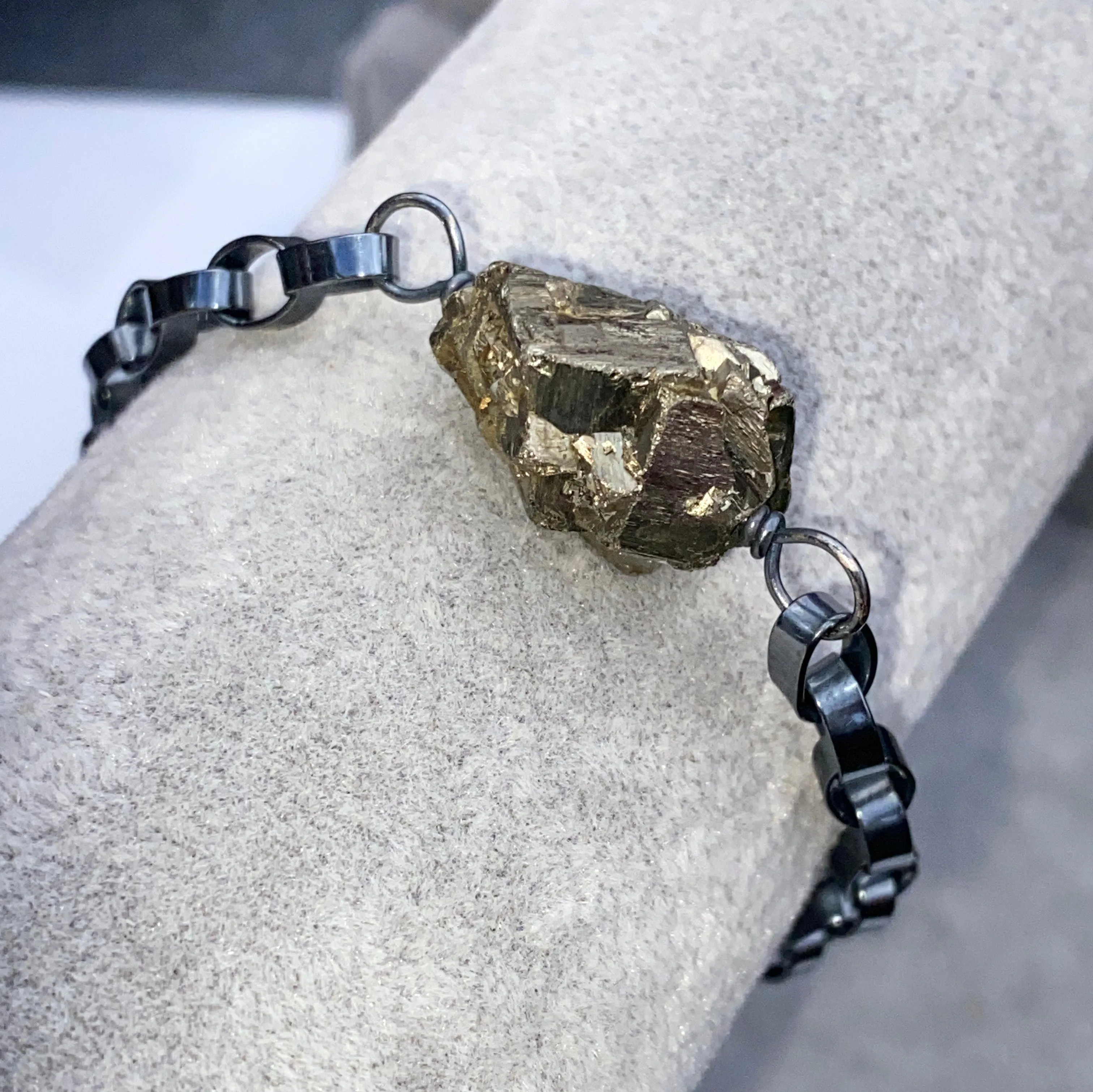 Raw Pyrite gemstone and Sterling Silver Bracelet