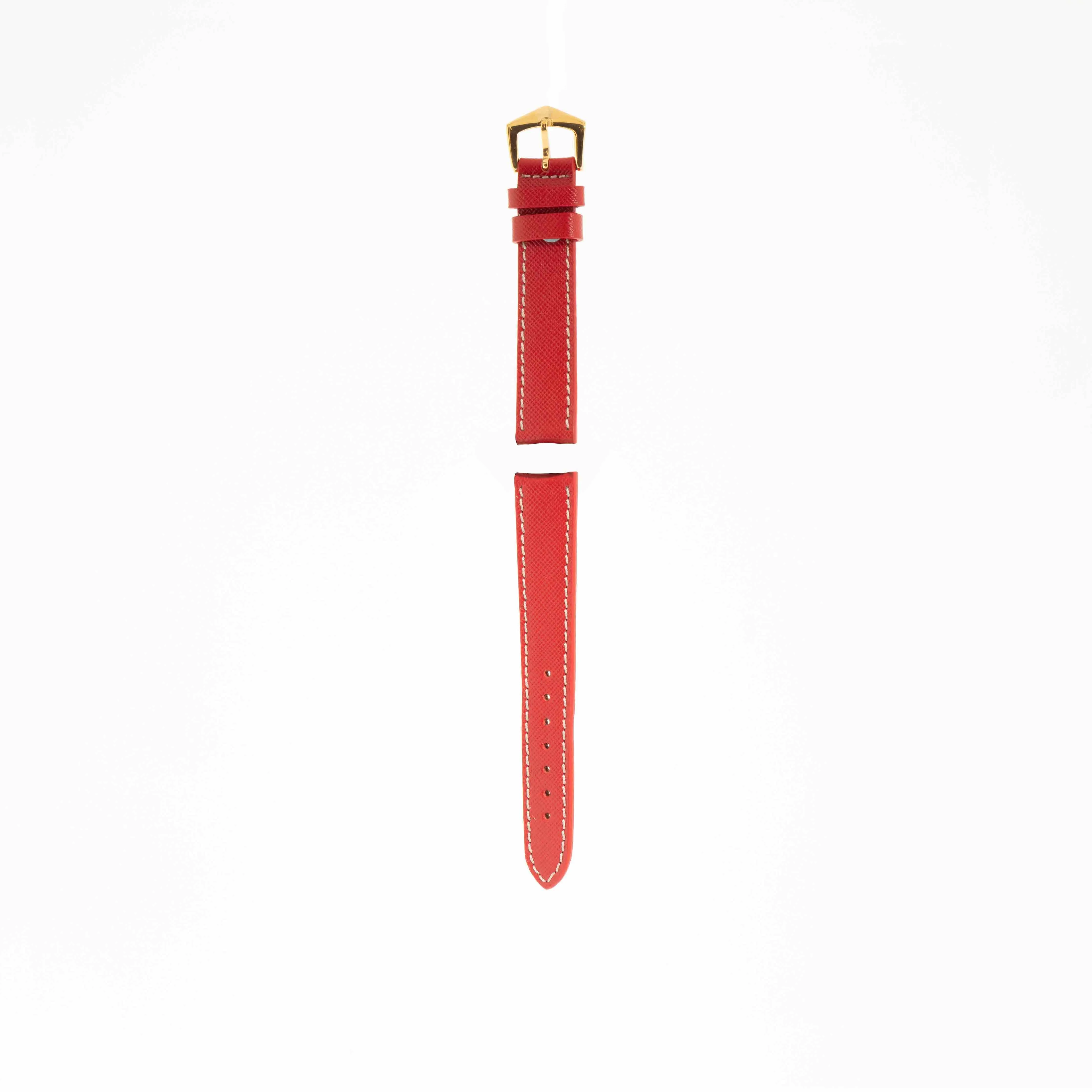 Red Hammered Calfskin Ecru Stitches Watch strap