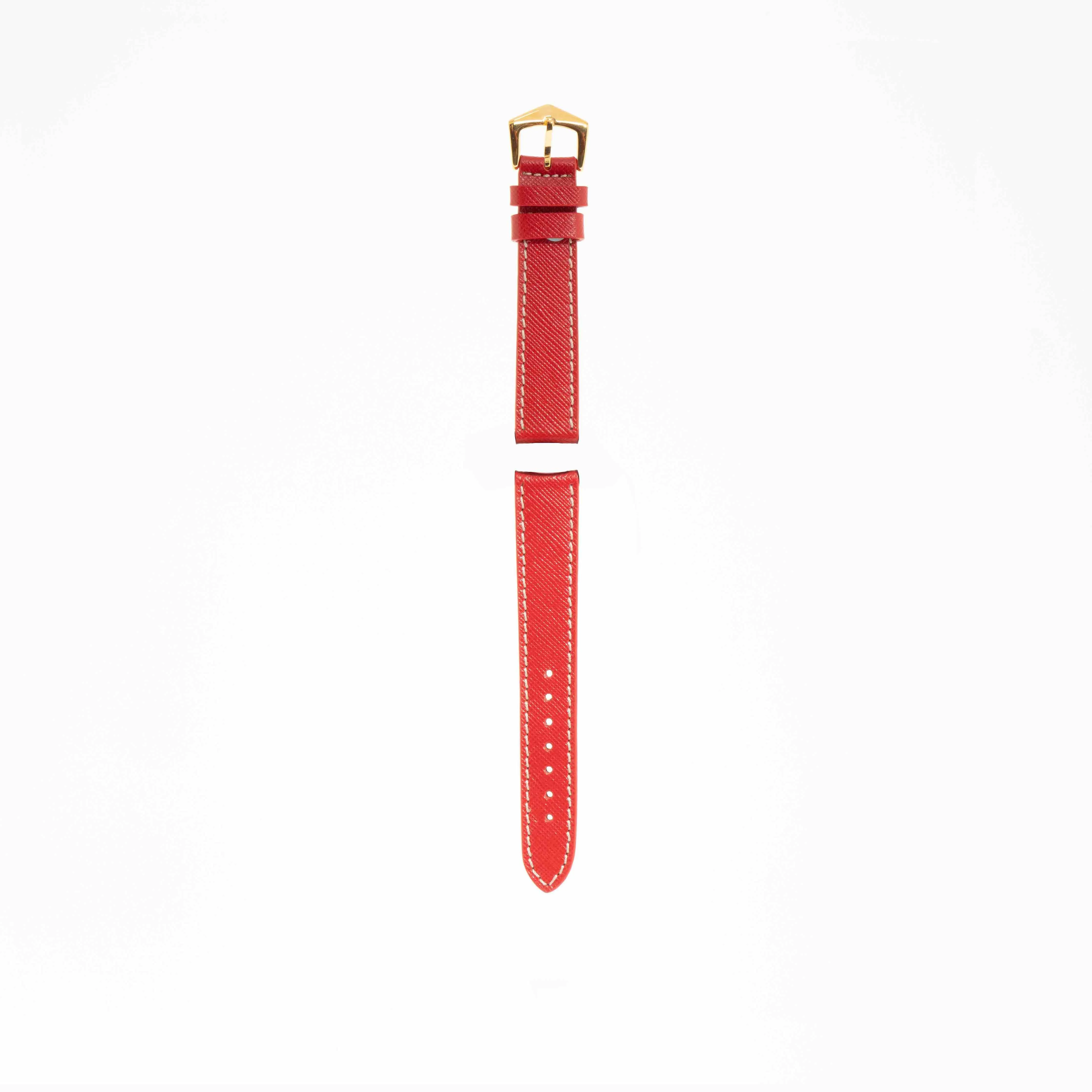 Red Hammered Calfskin Ecru Stitches Watch strap