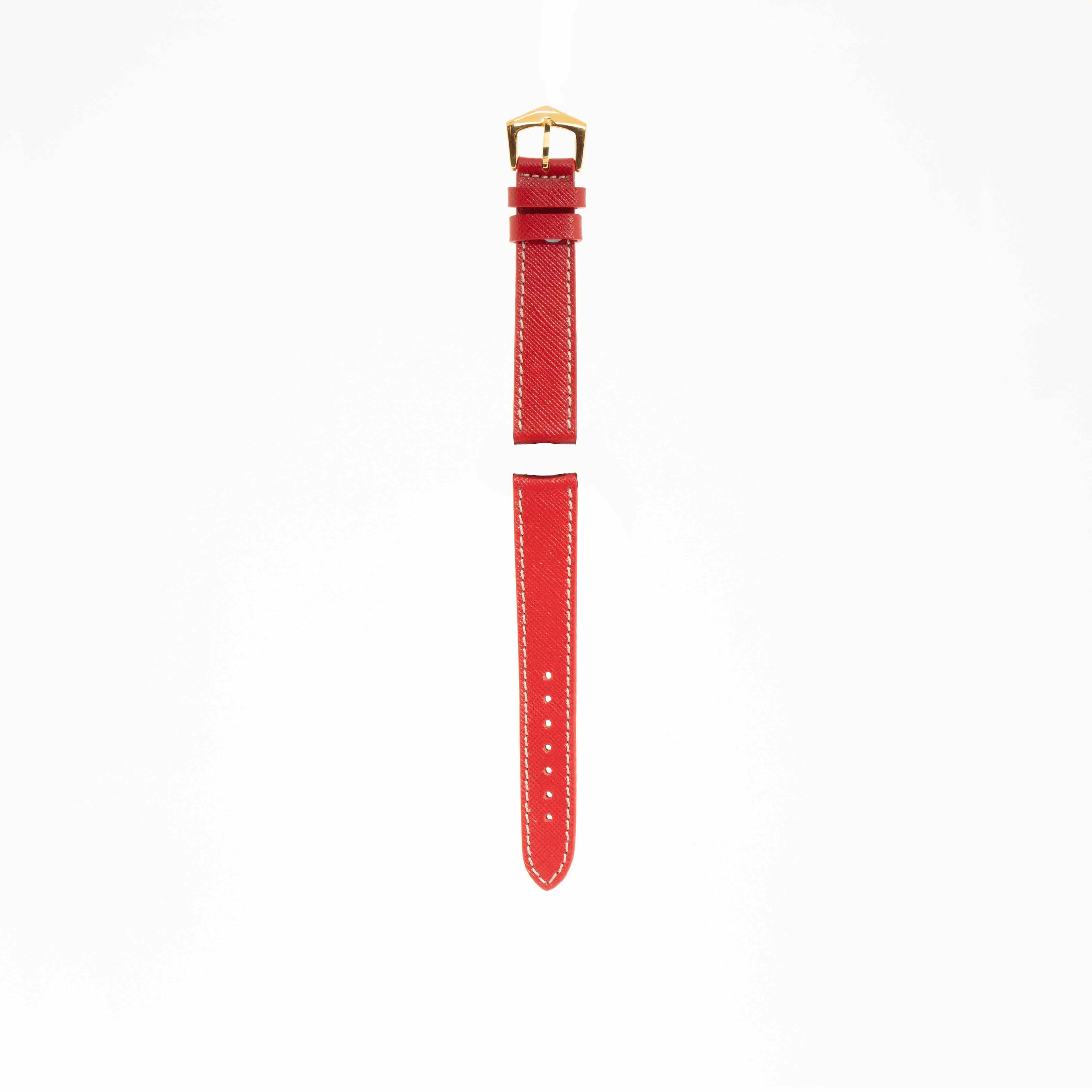Red Hammered Calfskin Ecru Stitches Watch strap