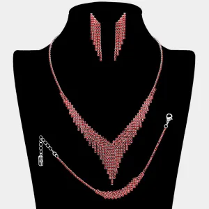 Red Rhinestone Fringe Prom Jewelry Set | Red Rhinestone Evening Jewelry |  655666