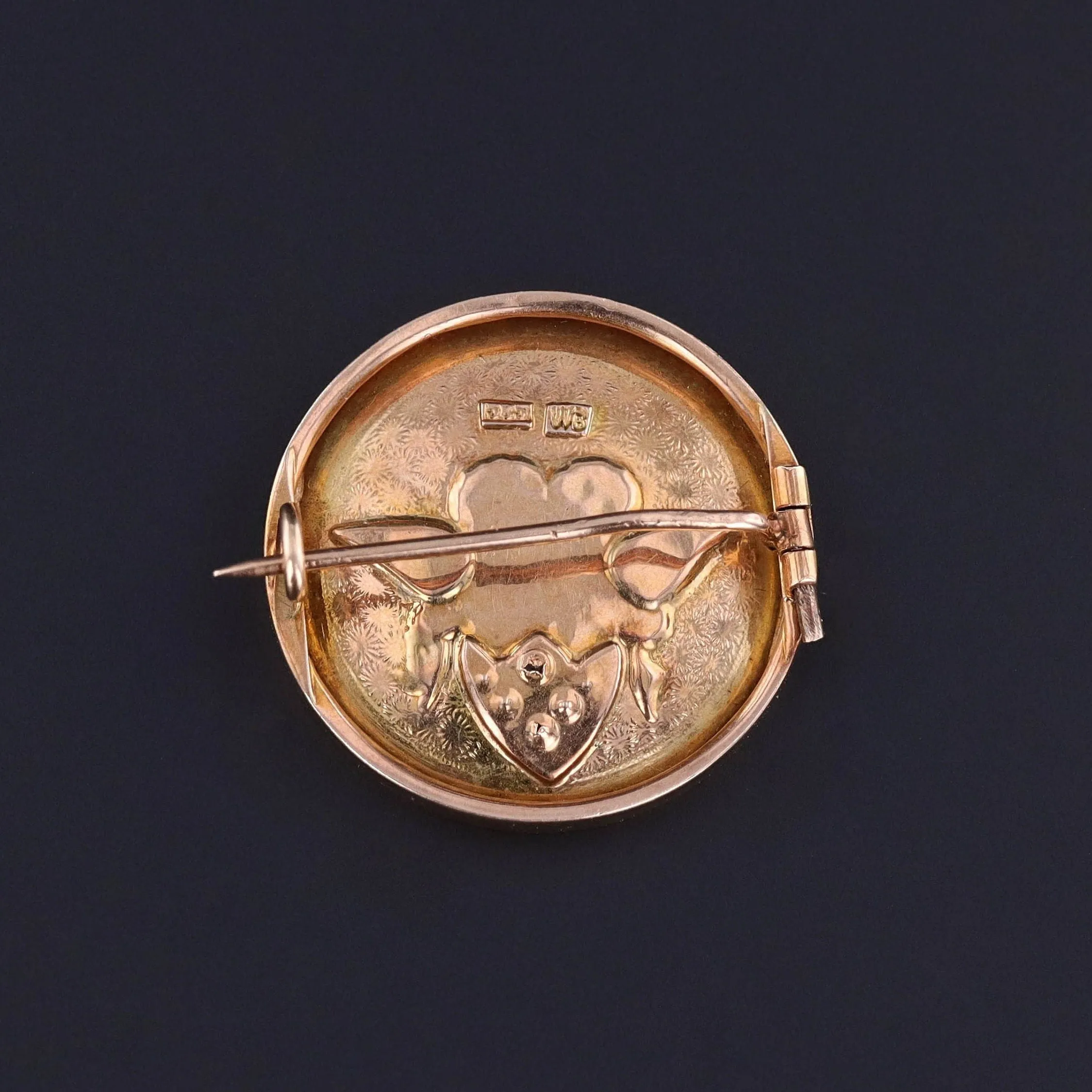 RESERVED for R.- Antique Enamel Cherub Brooch of 14k Gold