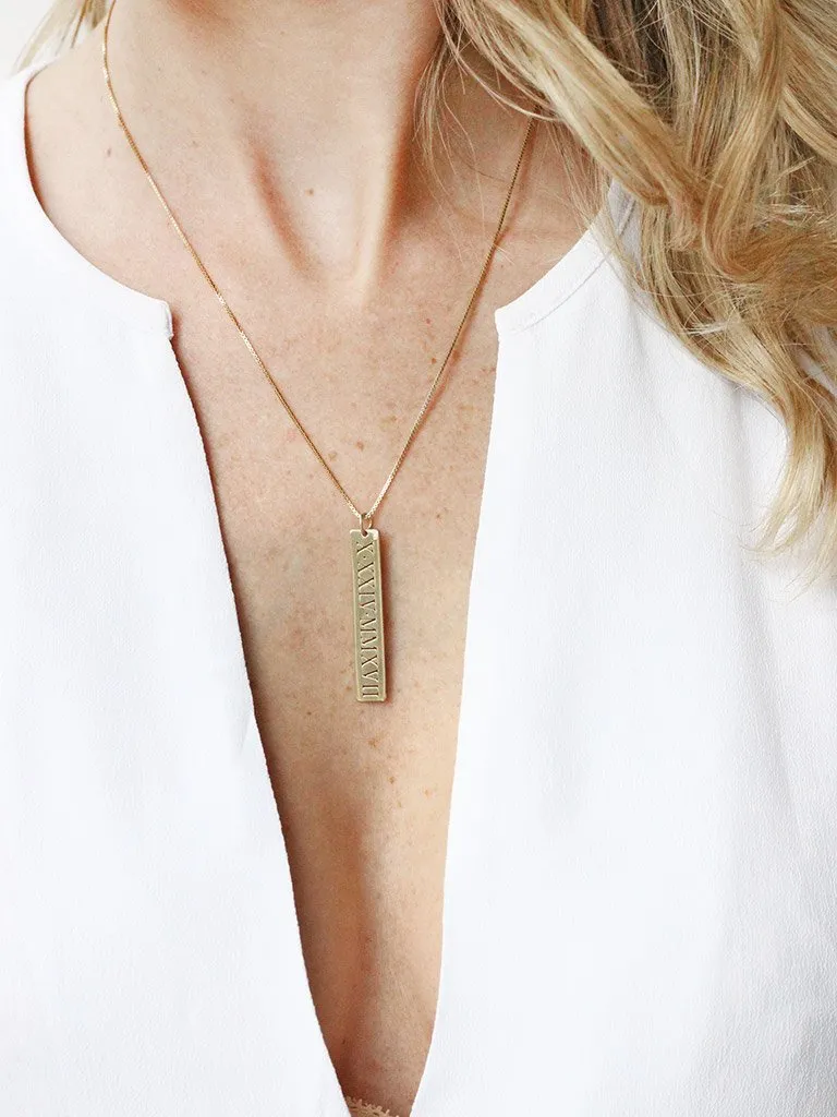 Rhodium-Plated Sterling Silver Roman Date Necklace