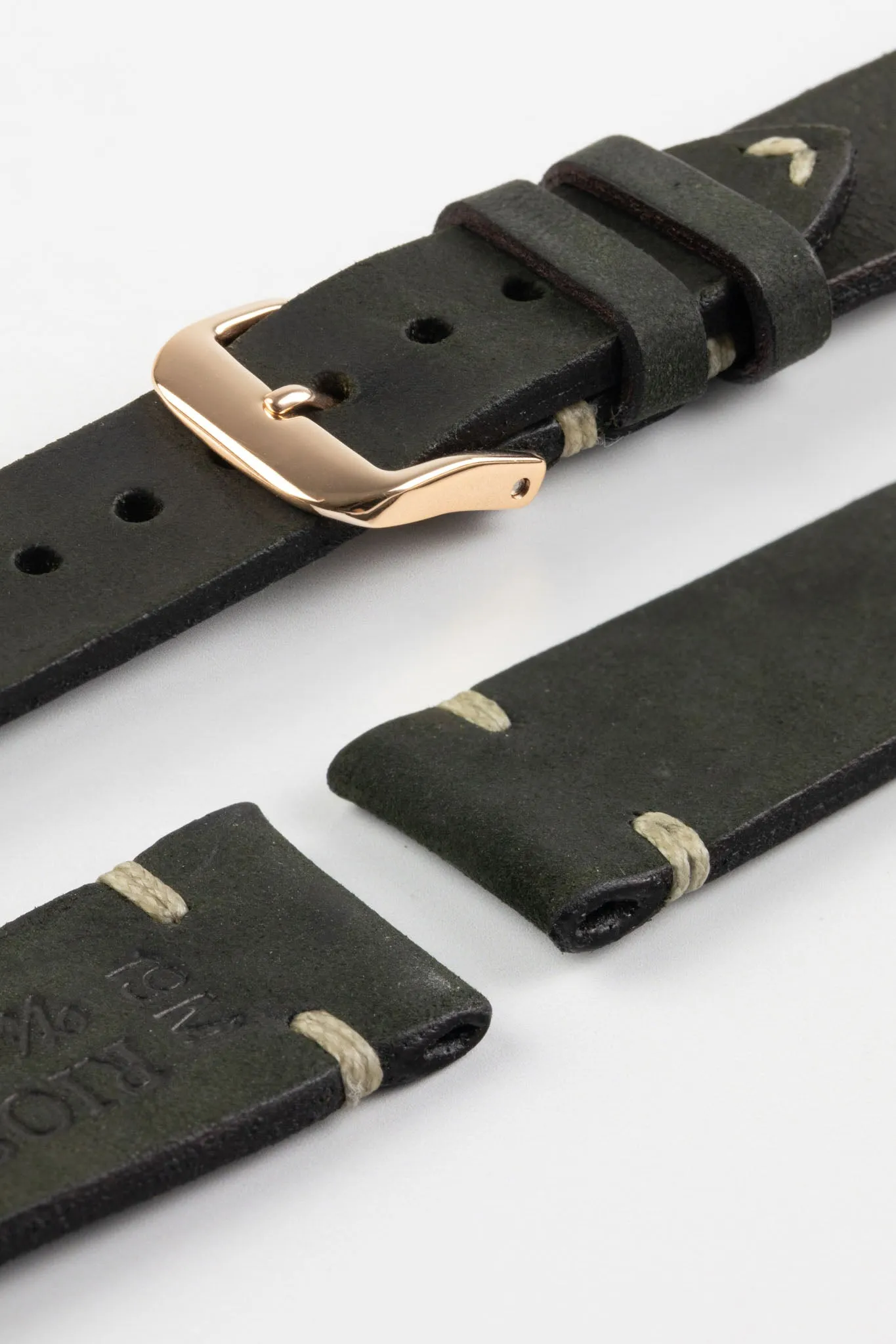 RIOS1931 BEDFORD Genuine Vintage Leather Watch Strap in BLACK
