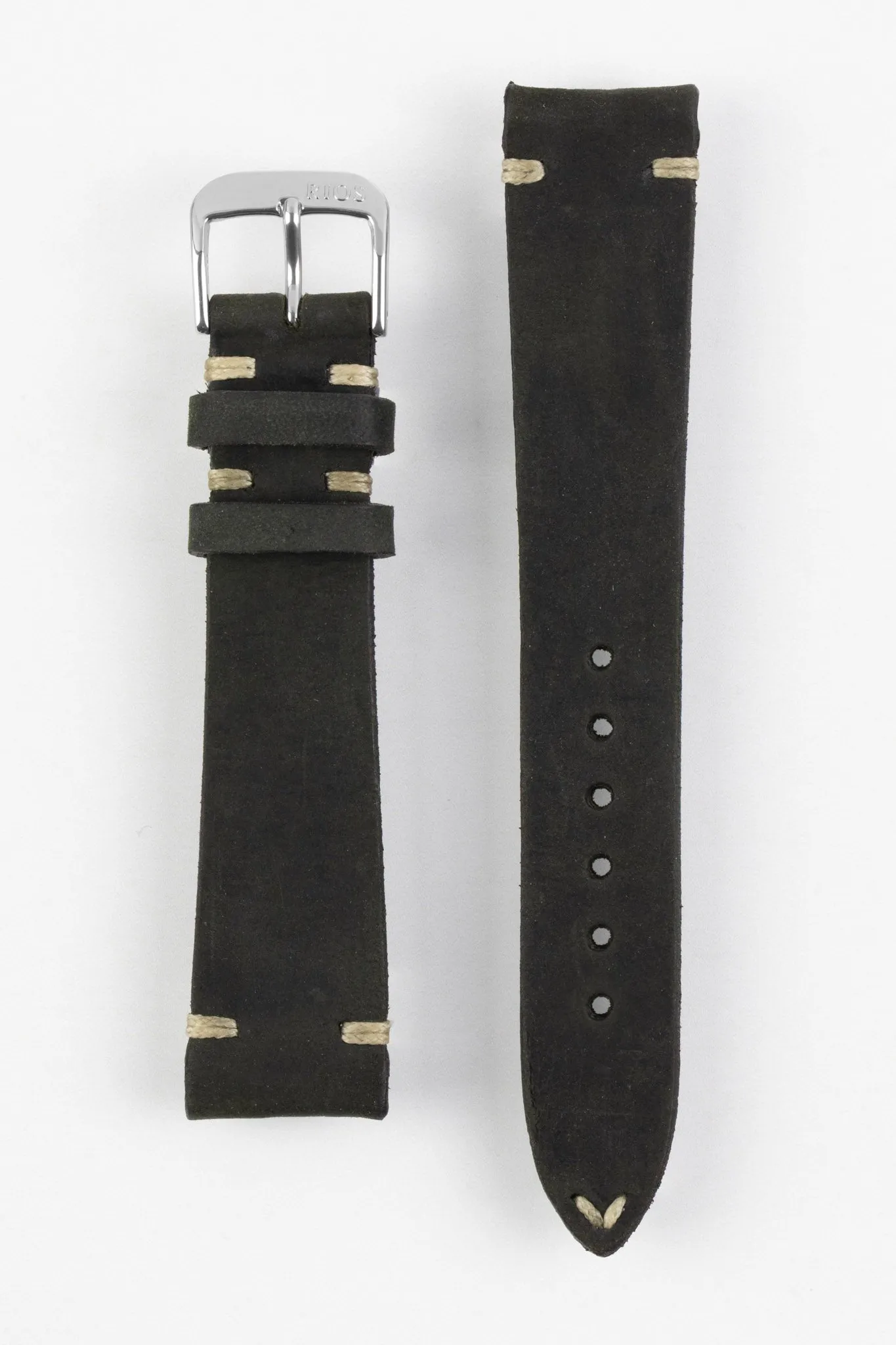 RIOS1931 BEDFORD Genuine Vintage Leather Watch Strap in BLACK