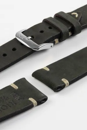 RIOS1931 BEDFORD Genuine Vintage Leather Watch Strap in BLACK
