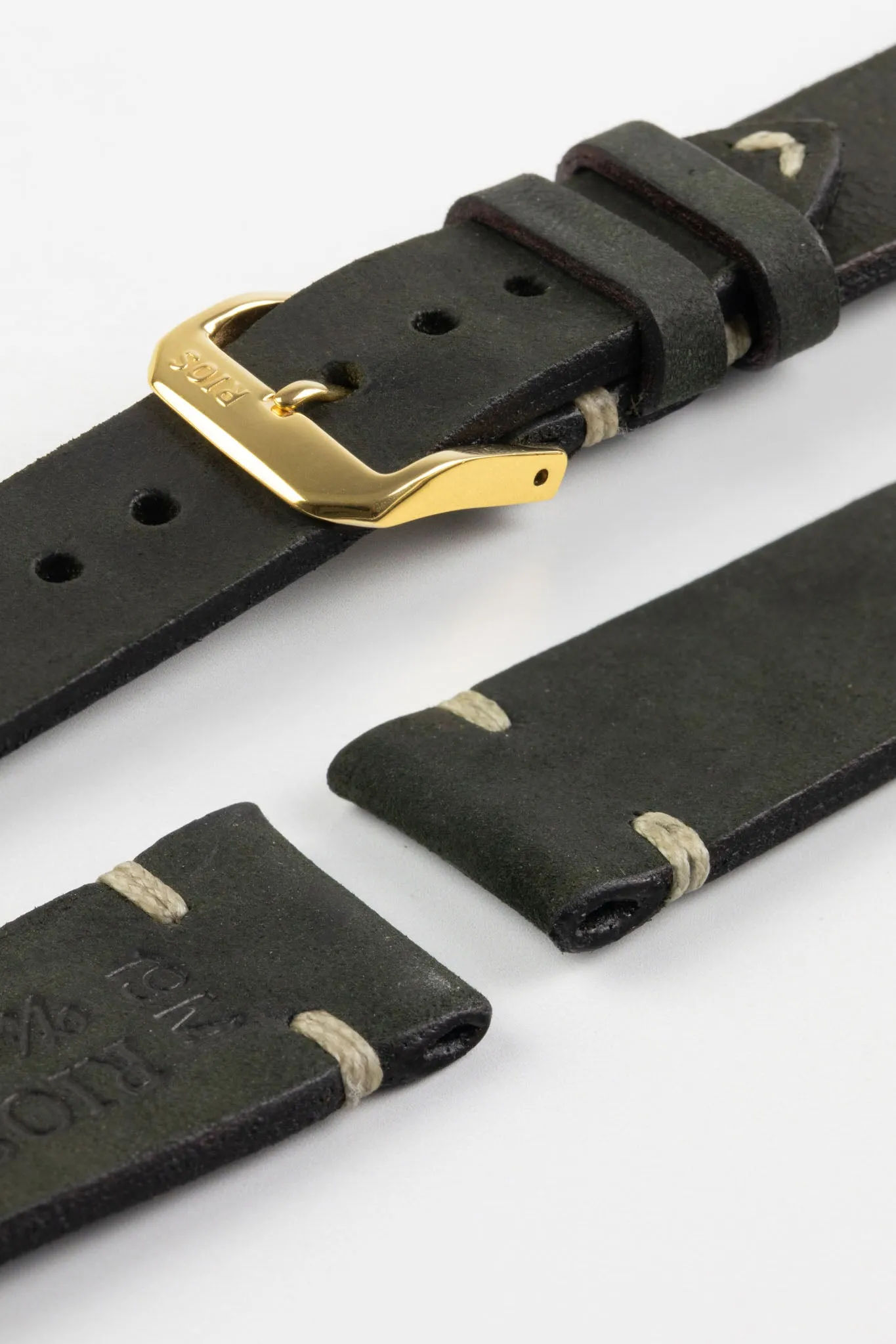 RIOS1931 BEDFORD Genuine Vintage Leather Watch Strap in BLACK
