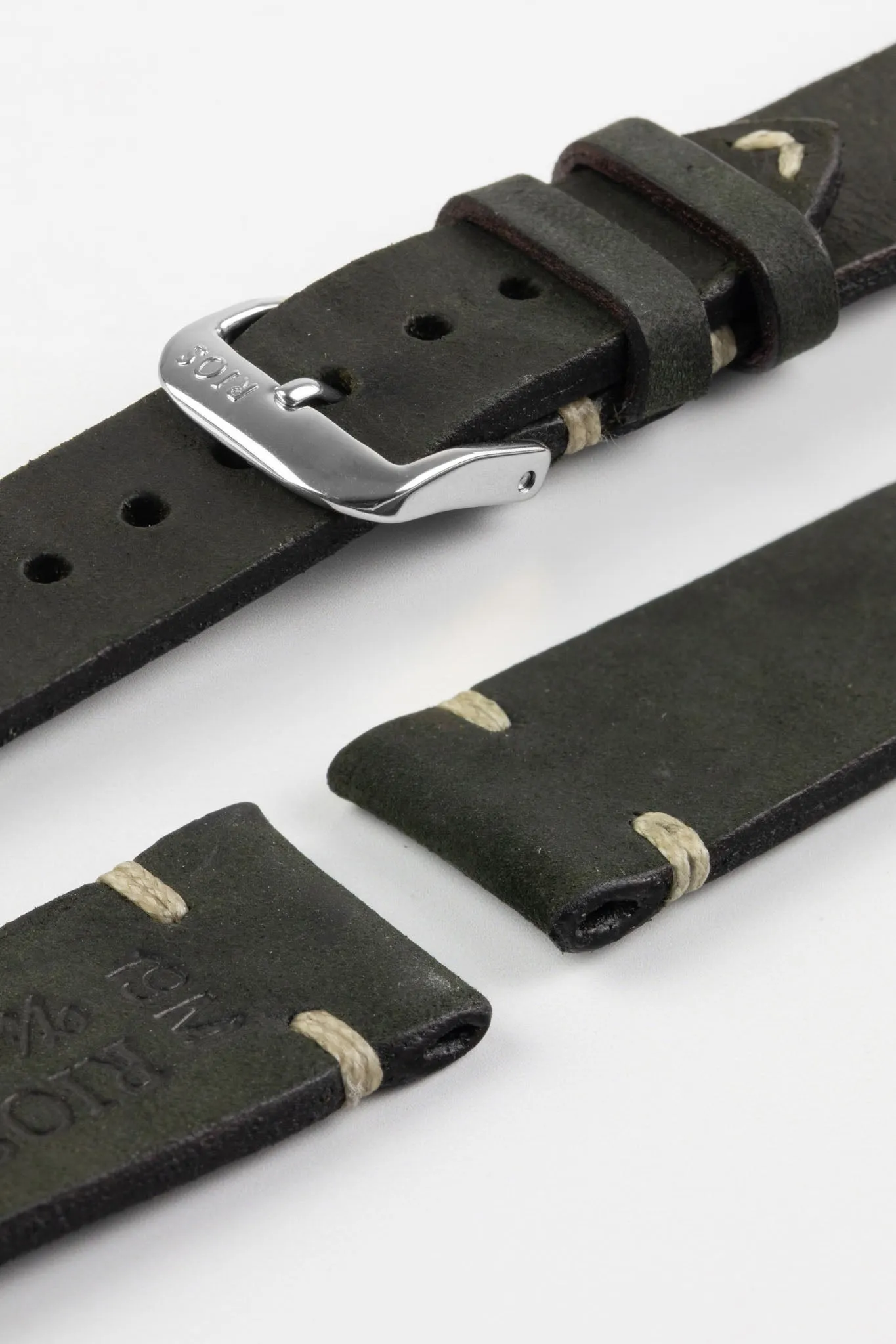 RIOS1931 BEDFORD Genuine Vintage Leather Watch Strap in BLACK