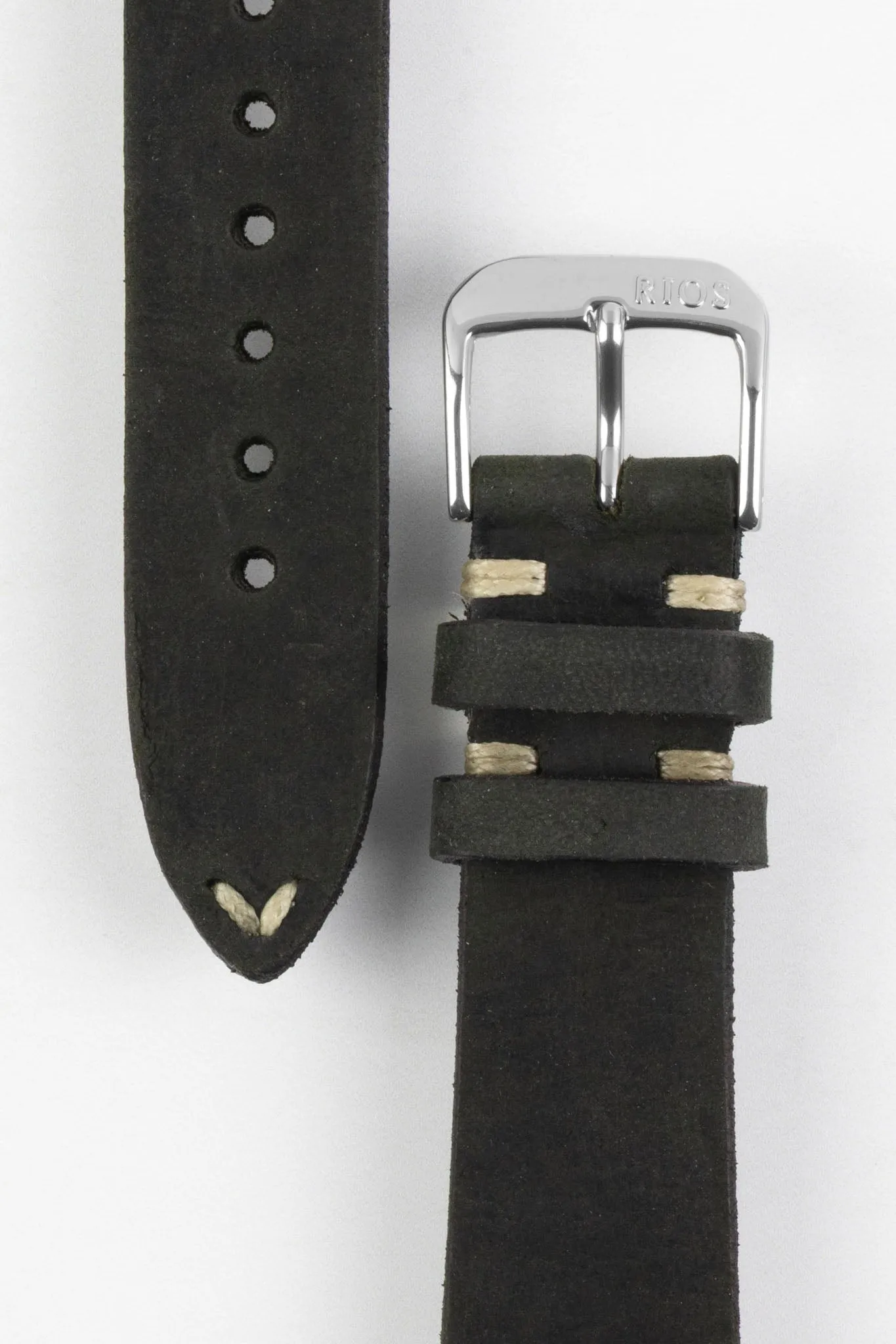 RIOS1931 BEDFORD Genuine Vintage Leather Watch Strap in BLACK