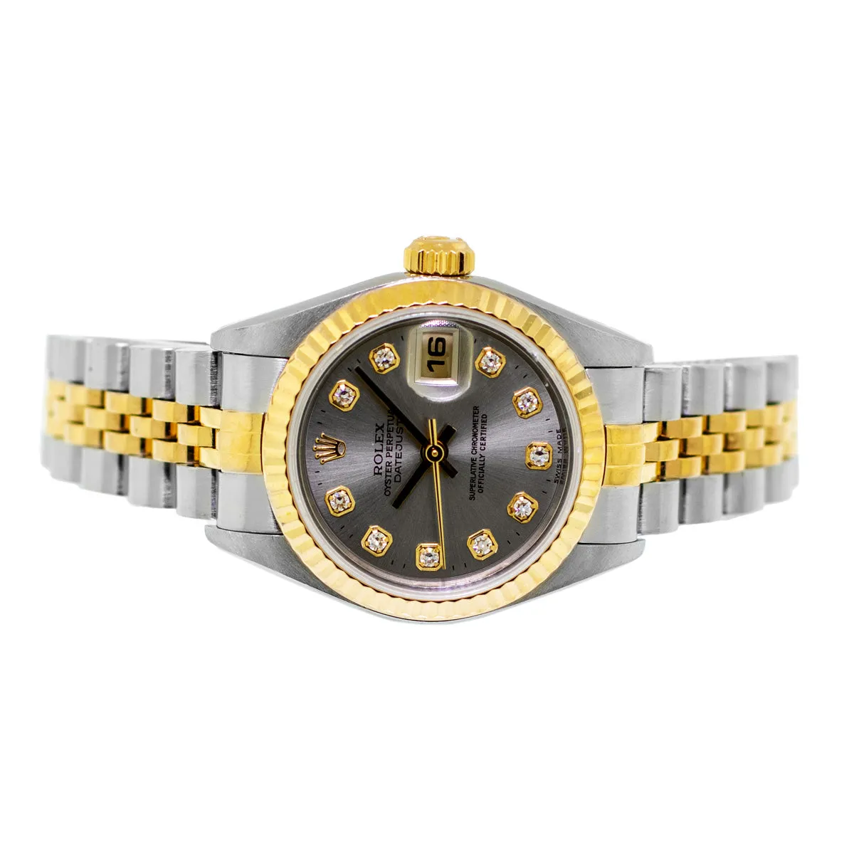 Rolex Datejust 26mm Yellow Gold & Steel Rhodium Diamond Dial and Fluted Bezel 79173