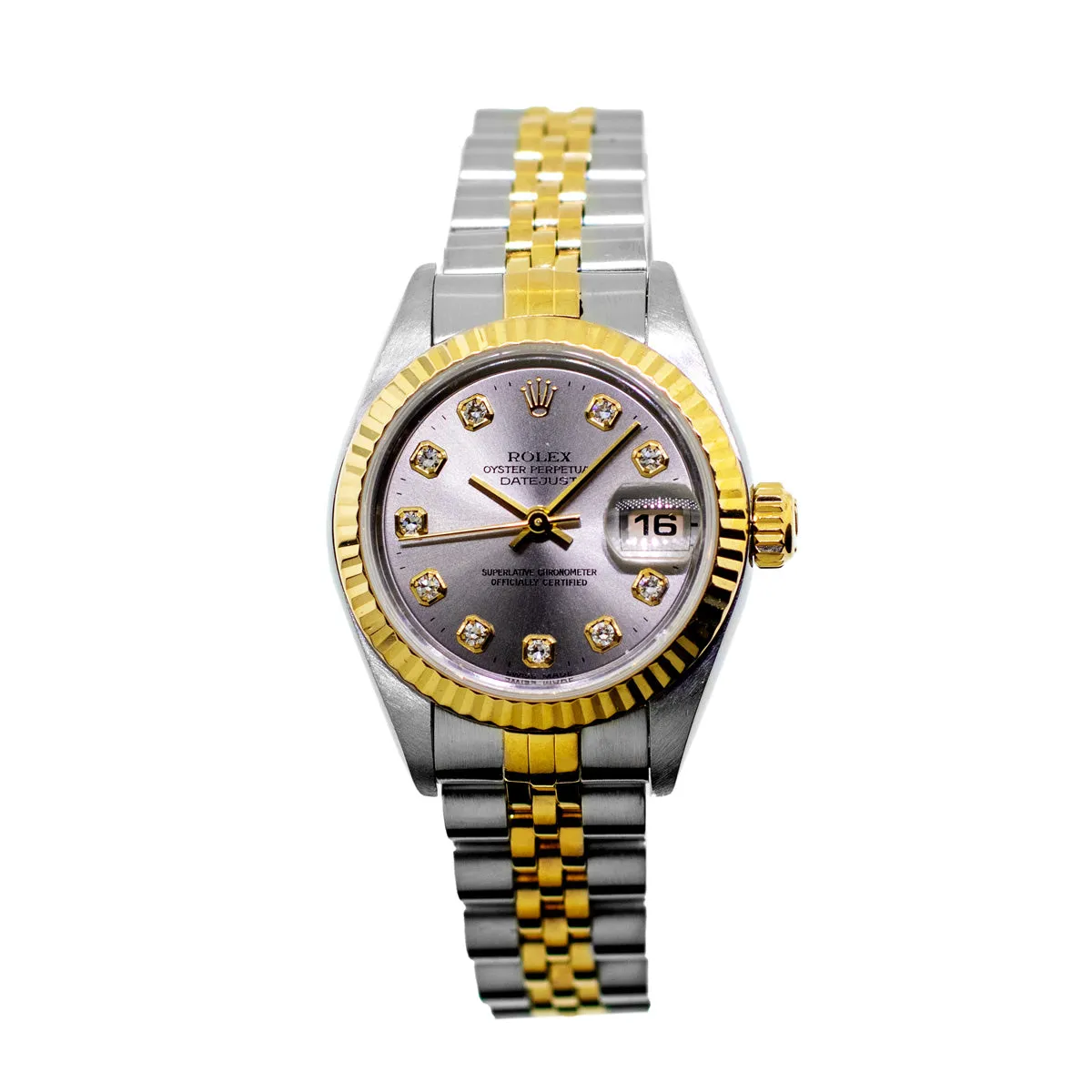 Rolex Datejust 26mm Yellow Gold & Steel Rhodium Diamond Dial and Fluted Bezel 79173