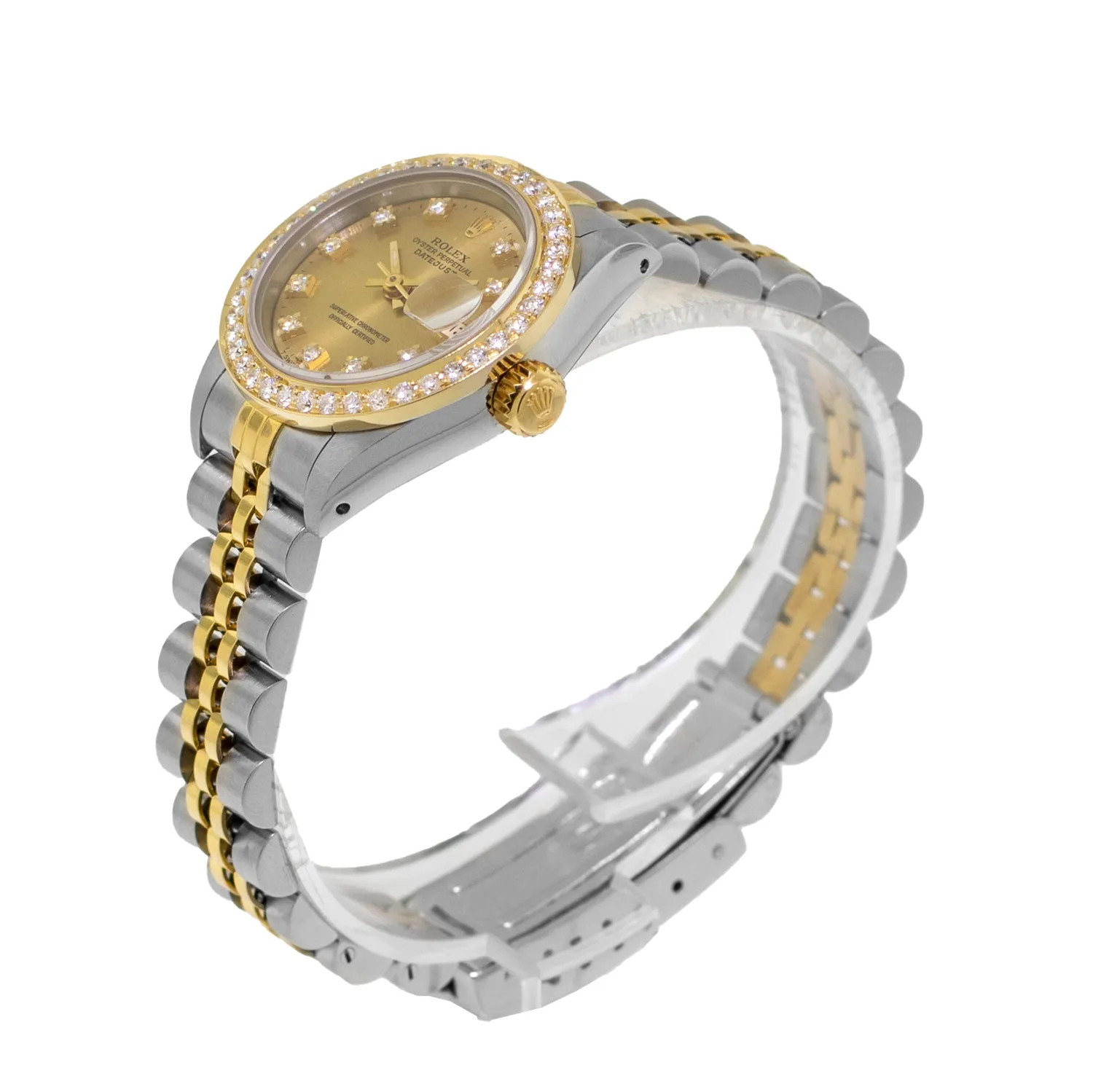 Rolex Datejust 26mm Yellow Gold Steel Champagne Diamond Dial & Diamond Bezel 69173