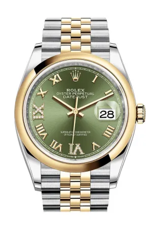 Rolex Datejust 36 Automatic Olive Green Dial Men's Steel and 18k Yellow Gold Jubilee Watch 126203GNRDJ