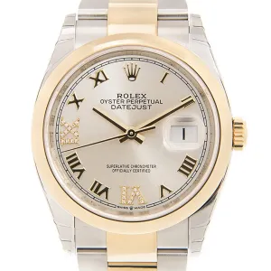 Rolex Datejust 36 Silver Diamond Dial Automatic Men's Steel and 18k Yellow Gold Oyster Watch 126203SRDO 116200SV