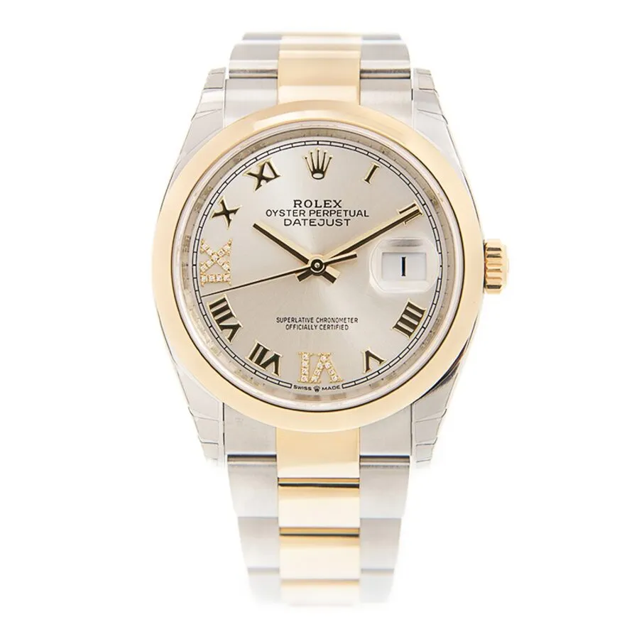 Rolex Datejust 36 Silver Diamond Dial Automatic Men's Steel and 18k Yellow Gold Oyster Watch 126203SRDO 116200SV