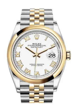 Rolex Datejust 36 White Dial Automatic Men's Steel and 18k Yellow Gold Jubilee Watch 126203WRJ
