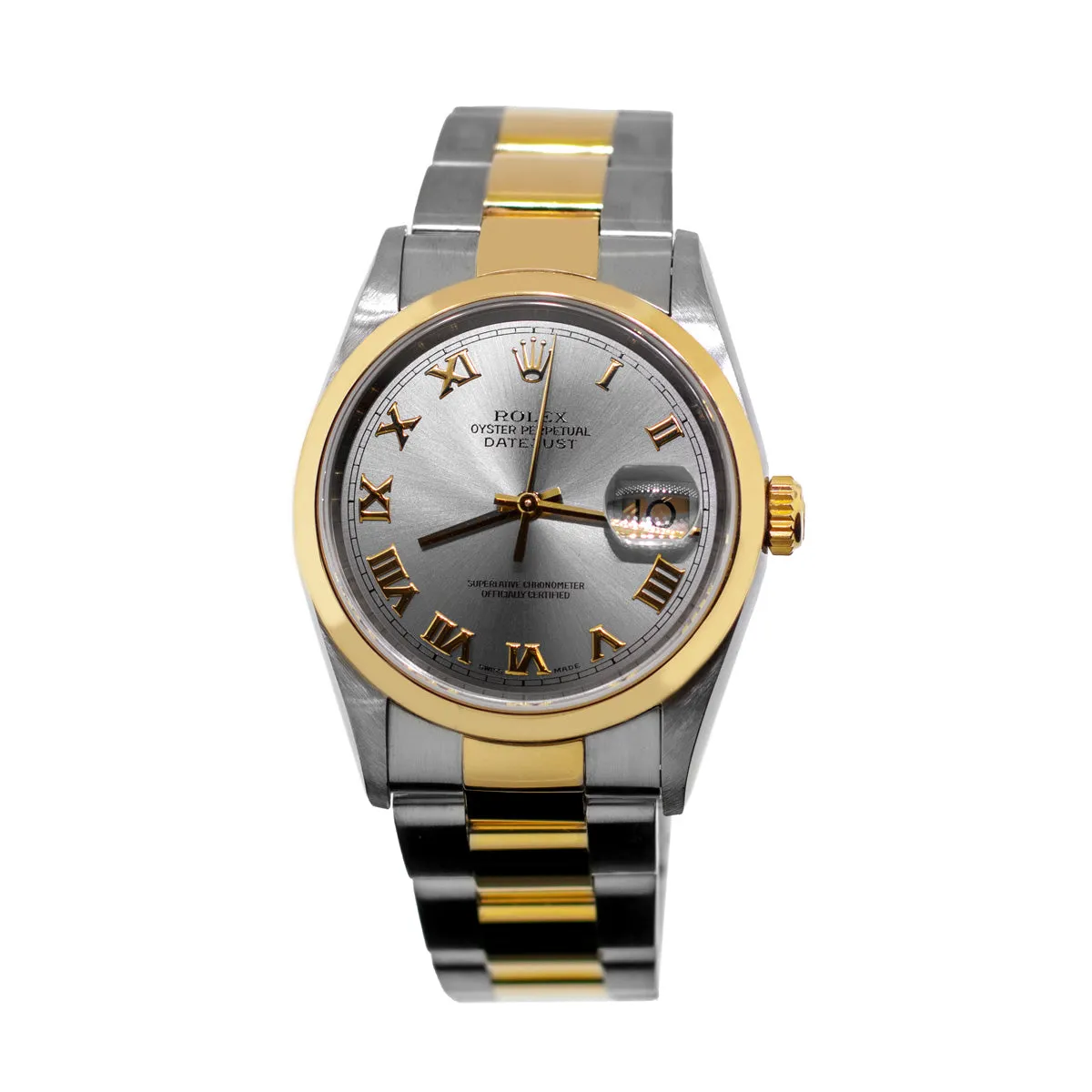 Rolex Datejust 36mm 18K Yellow Gold & Steel Slate Roman Dial Smooth Bezel 16203