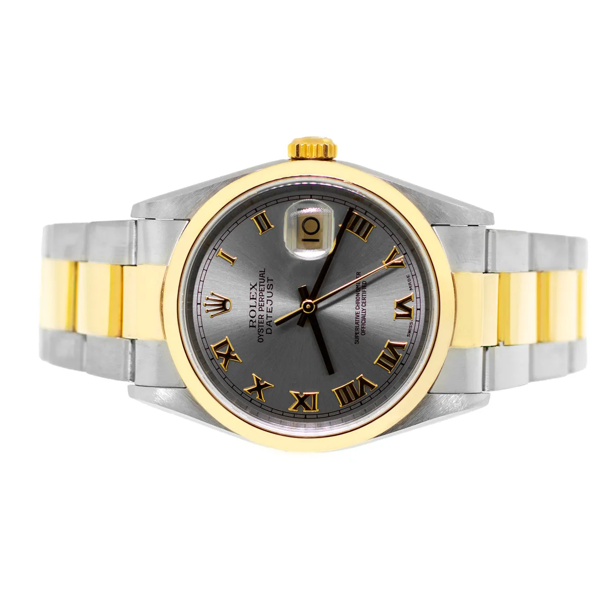 Rolex Datejust 36mm 18K Yellow Gold & Steel Slate Roman Dial Smooth Bezel 16203