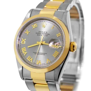 Rolex Datejust 36mm 18K Yellow Gold & Steel Slate Roman Dial Smooth Bezel 16203